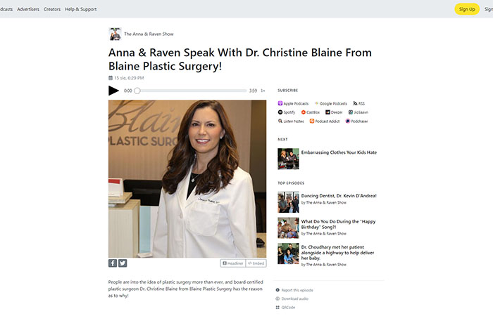 screenshot of the linked article 'Anna & Raven Speak With Dr. Christine Blaine From Blaine Plastic Surgery!'