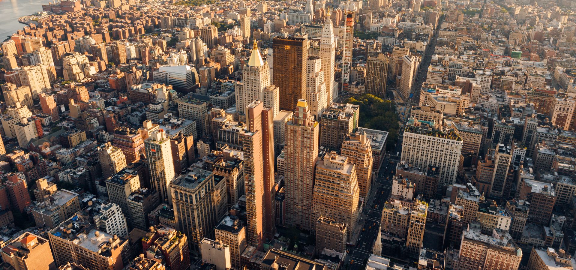 Aerial View At Sunset Of Manhattan